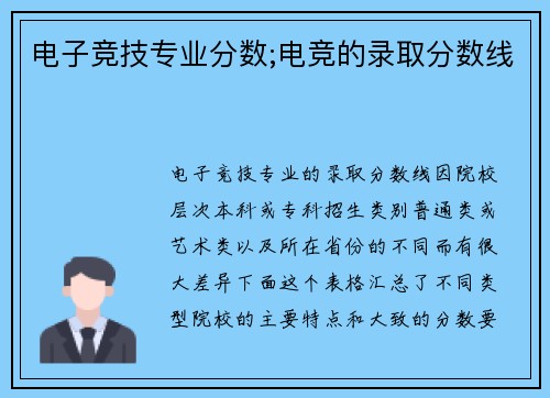 电子竞技专业分数;电竞的录取分数线